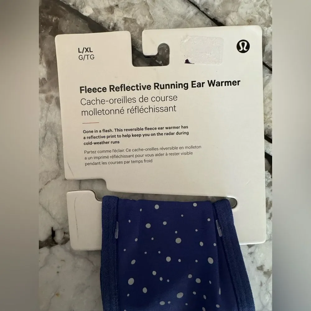NWT New LULULEMON Fleece Reflective Running Ponytail Ear Warmer Blue Silver L XL